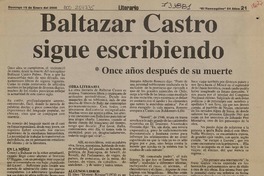 Baltazar Castro sigue escribiendo  [artículo] Héctor González V.