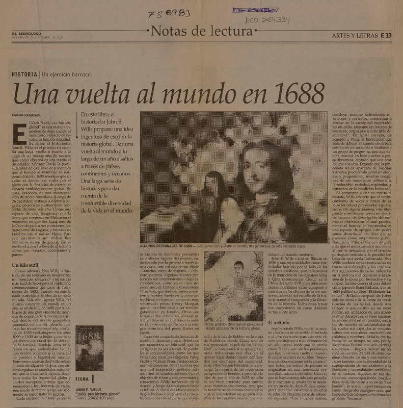 Una vuelta al mundo en 1688  [artículo] Marcelo Somarriva Q.