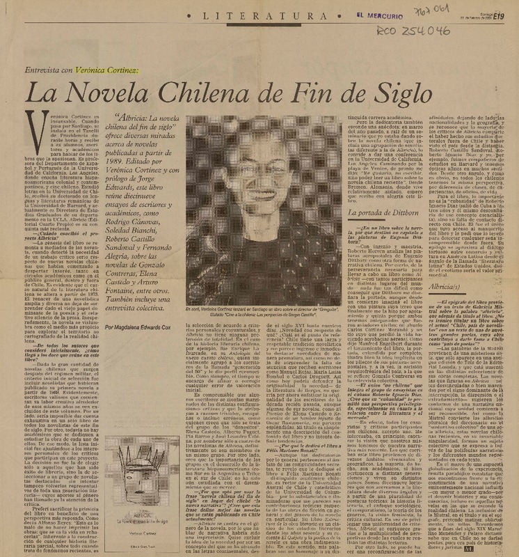 La Novela chilena de fin de siglo  [artículo] Magdalena Edwards Cox.