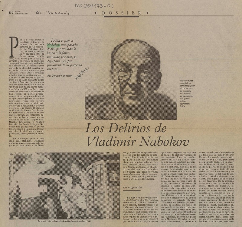 Los delirios de Vladimir Nabokov  [artículo] Gonzalo Contreras.