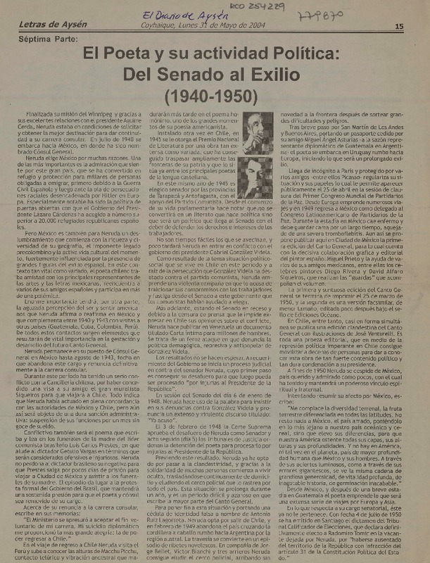 El poeta y su actividad política: del Senado al Exilio (1940-1950).  [artículo]