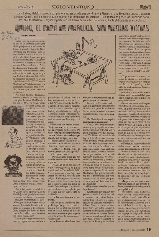 Quino, el papá de Mafalda, sin medias tintas  [artículo] Ezequiel Martínez.