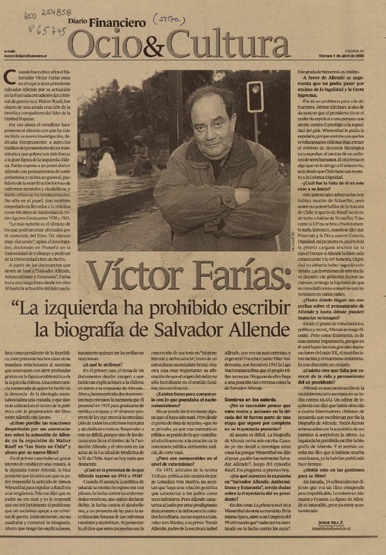 La izquierda ha prohibido escribir la biografía de Salvador Allende  [artículo] Jorge Isla Z.