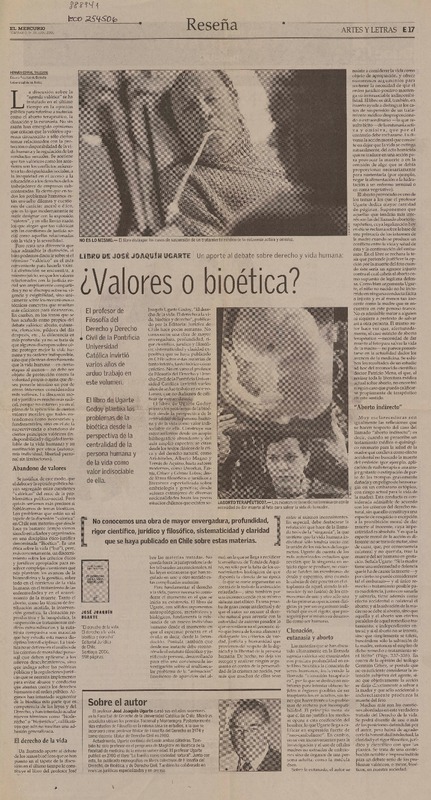 ¿Valores o bioética?  [artículo] Hernán Corral Talciani.
