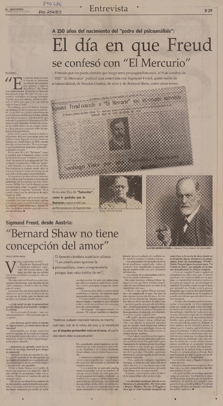 El día en que Freud se confesó con "El Mercurio"  [artículo] Matías Bakit.
