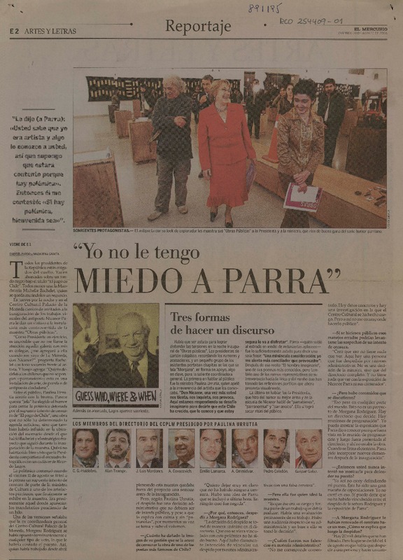 "Yo no le tengo miedo a Parra" [entrevista] [artículo] Gabriel Pardo y Macarena García.