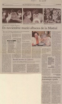 En noviembre murió albacea de la Mistral  [artículo] Maureen Lennon y Francisca Vargas