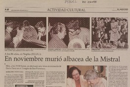 En noviembre murió albacea de la Mistral  [artículo] Maureen Lennon y Francisca Vargas