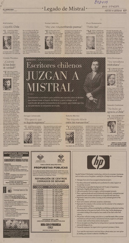 Escritores chlenos juzgan a Mistral  [artículo] Andrés Rojas.