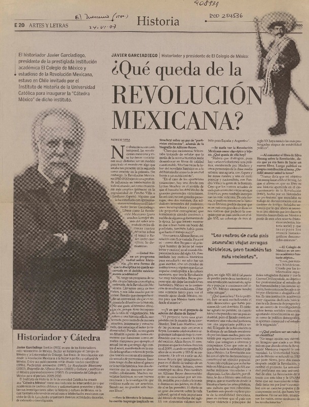 ¿Qué queda de la revolución mexicana? (entrevista)  [artículo] Patricio Tapia.