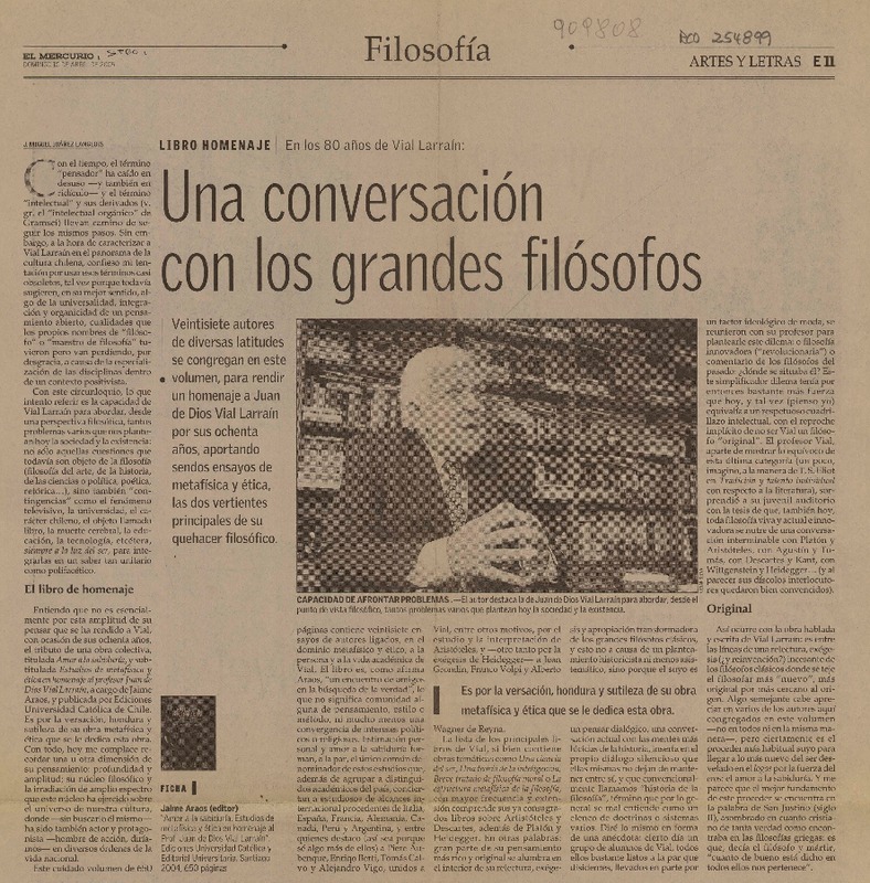 Una conversación con los grandes filósofos  [artículo]José Miguel Ibáñez Langlois.