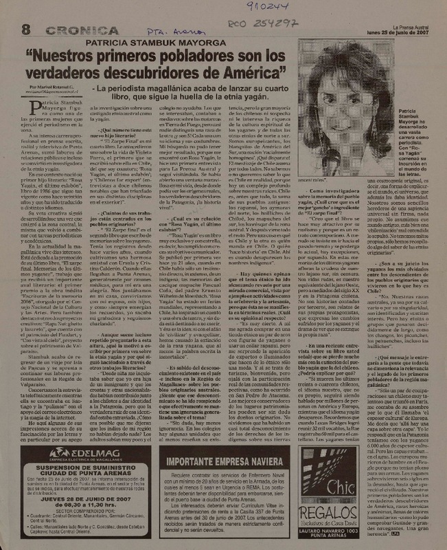 "Nuestros primero pobladores son los verdaderos descubridores de América" (entrevista)  [artículo] Marisol Retamales G.