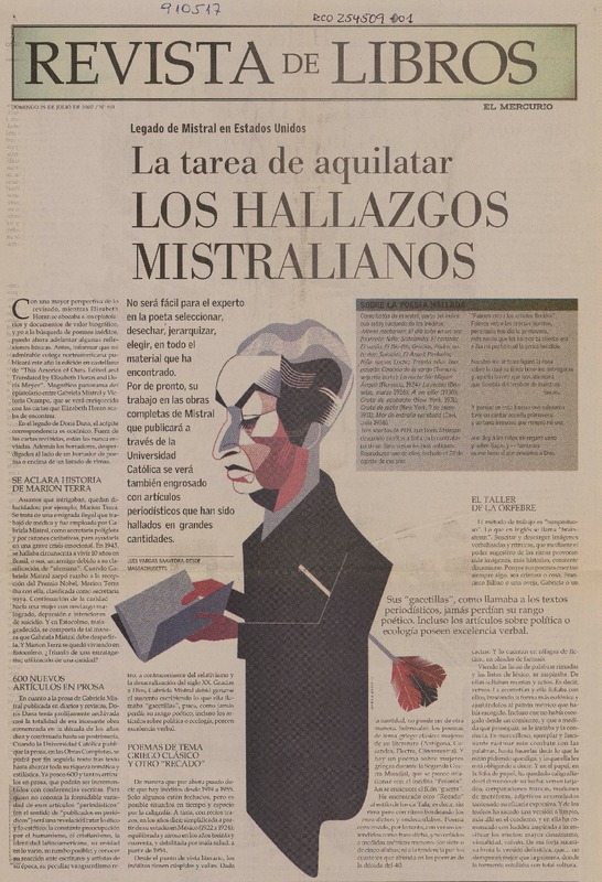 La tarea de aquilatar los hallazgos mistralianos  [artículo] Luis Vargas Saavedra.