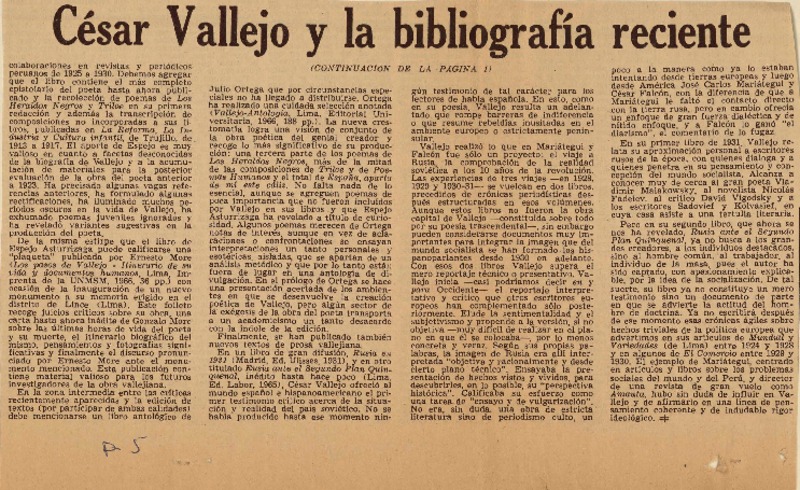 césar Vallejo y la bibliografía reciente  [artículo] Estuardo Núñez.