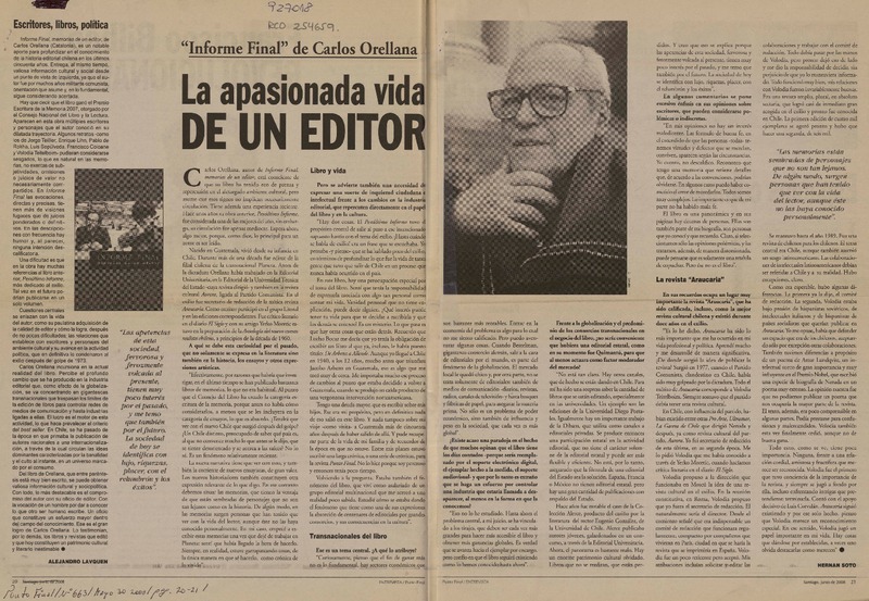 La apasionada vida de un editor (entrevista)  [artículo] Leopoldo Pulgar I.