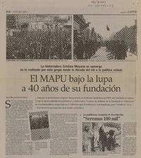 El MAPU bajo la lupa a 40 años de su fundación  [artículo] Nelly Yáñez y Gustavo Villavicencio.
