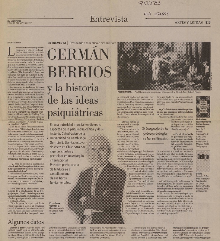 Germán Berríos y la historia de las ideas psiquiátricas (entrevista)  [artículo] Patricio Tapia.