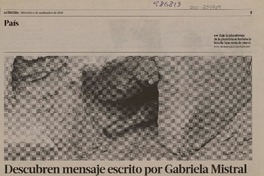 Descubren mensaje escrito por Gabriela Mistral en una botella enterrada en Montegrande  [artículo] Pablo Portilla.