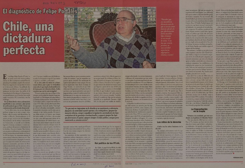 Chile, una dictadura perfecta (entrevista)  [artículo] Hernán Soto.
