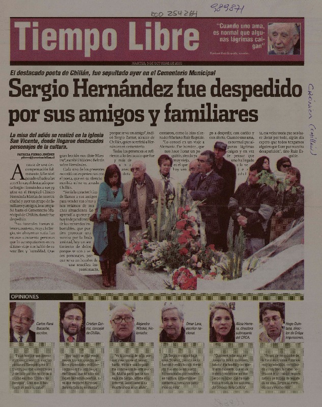 Sergio Hernández fue despedido por sus amigos y familiares  [artículo] Patricia Fierro Jiménez.