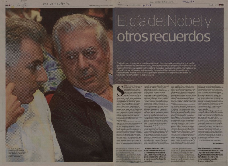 El día del Nobel y otros recuerdos  [artículo] Álvaro Vargas Llosa.