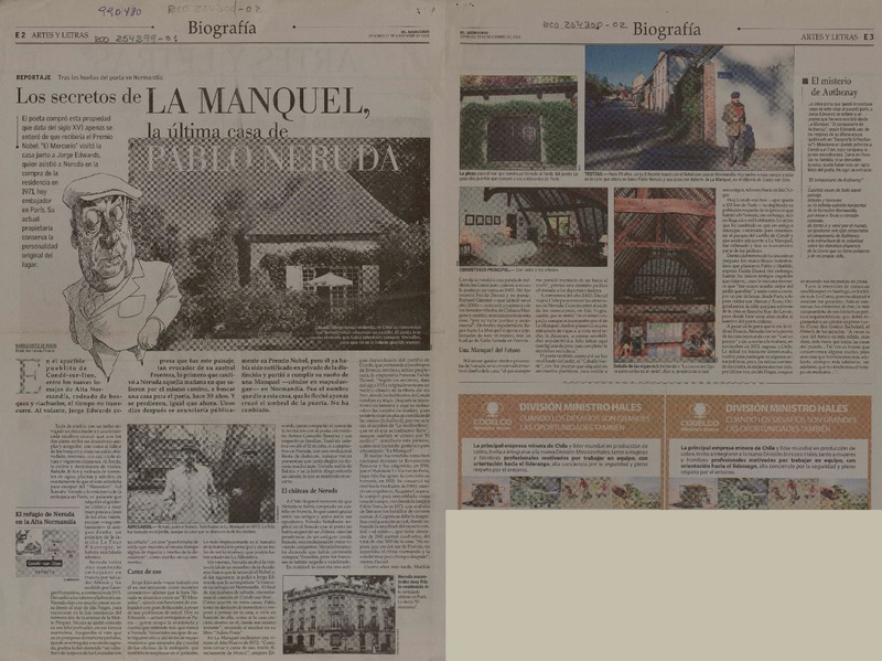 Los secretos de La Manquel, la última casa de Pablo Neruda  [artículo] Marilú Ortiz de Rozas.