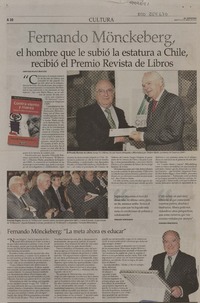Fernando Mönckeberg, el hombre que le subió la estatura a Chile, recibió el Premio Revista de Libros  [artículo] Constanza Rojas e Iñigo Díaz.