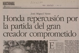 Honda repercusión por la partida del gran creador comprometido  [artículo] José Luis Córdova.