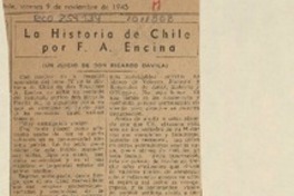 La historia de Chile por F. A. Encina  [artículo] Ricardo Dávila.
