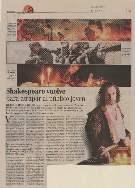 Shakespeare vuelve para atrapar al pùblico joven  [artículo] Romina Raglianti.