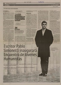 Escritor Pablo Simoneti inaugurarà Encuentro de Jòvenes Humanistas  [artículo] Carolina Marcos.