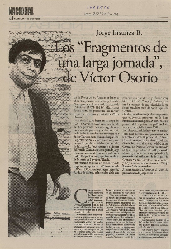 Los "Fragmentos de una larga jornada", de Víctor Osorio  [artículo] Jorge Insunza B.