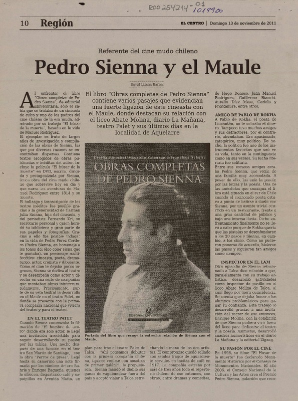 Pedro Sienna y el Maule  [artículo] David Lizana Barros.