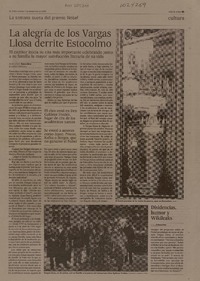 La alegría de los Vargas Llosa derrite Estocolmo  [artículo] Juan Cruz.