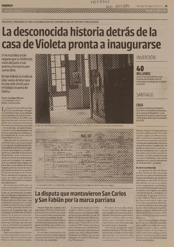 La desconocida historia detrás de la casa de Violeta pronta a inaugurarse  [artículo] Carolina Marcos.