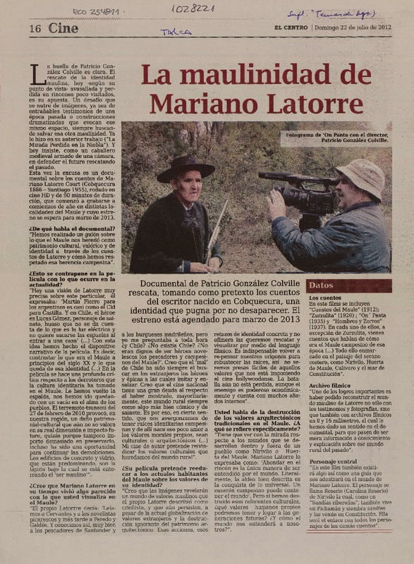 La maulinidad de Mariano Latorre (entrevista)  [artículo].