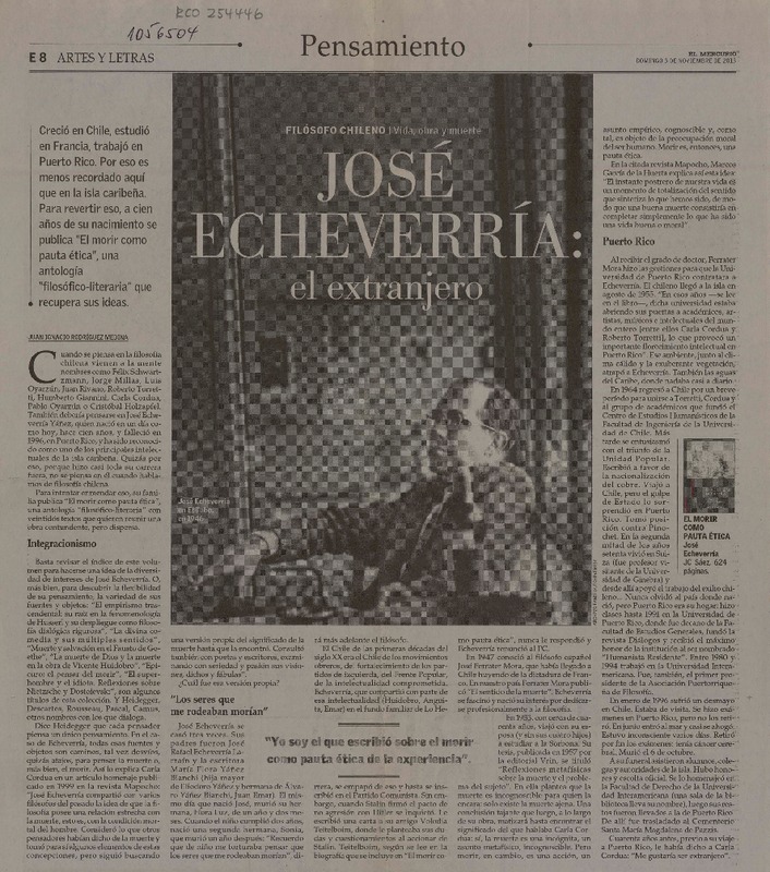 José Echeverría : El extranjero  [artículo] Juan Ignacio Rodríguez Medina