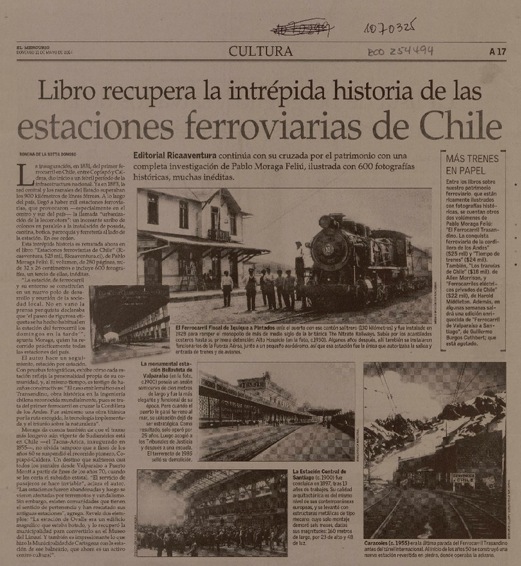 Libro recupera la intrépida historia de las estaciones ferroviarias de Chile  [artículo] Romina de la Sotta Donoso