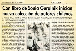 Con libro de Sonia Guralnik inician nueva colección de autores chilenos  [artículo].