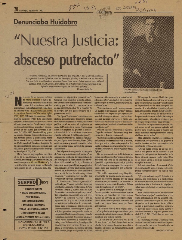 "Nuestra justicia, absceso putrefacto"  [artículo] Virginia Vidal.