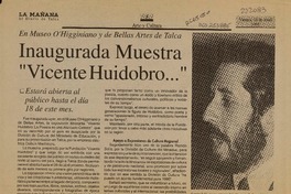 Inaugurada muestra "Vicente Huidobro"  [artículo].