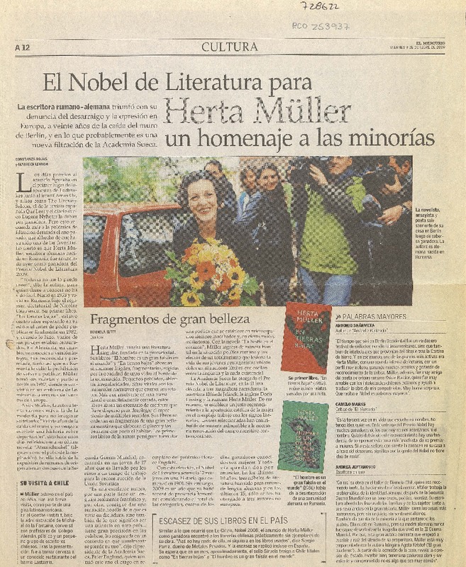 El Nobel de literatura para Herta Müller, un homenaje a las minorías  [artículo] Constanza Rojas y Maureen Lennon.