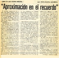 Aproximación en el recuerdo"  [artículo] José Arraño Acevedo.
