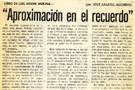 Aproximación en el recuerdo"  [artículo] José Arraño Acevedo.