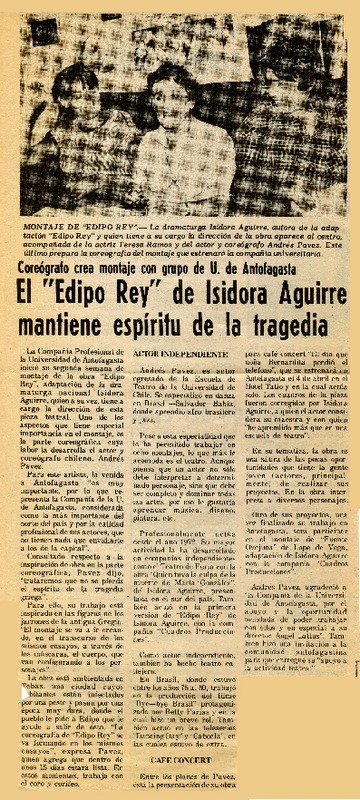 El "Edipo Rey" de Isidora Aguirre mantine espíritu de la tragedia.  [artículo]