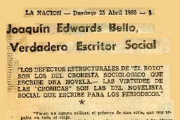 Joaquín Edwards Bello, verdadero escrito social  [artículo] Luis Rivano.