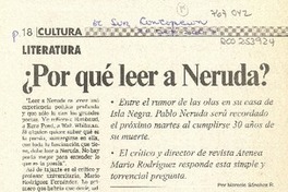 ¿Por qué leer a Neruda?  [artículo] Marcelo Sánchez R.
