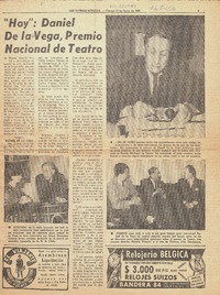 Hoy", Daniel de la Vega, Premio Nacional de Teatro.  [artículo]