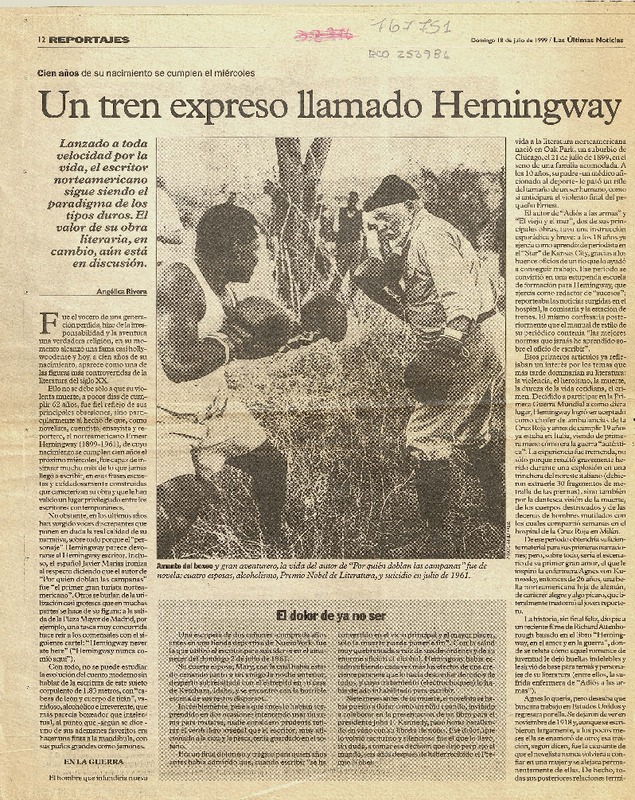Un tren expreso llamado Hemingway  [artículo] Angélica Rivera.
