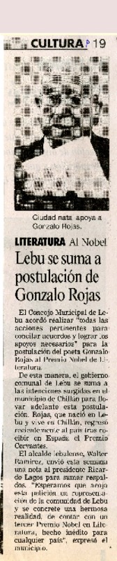 Lebu se suma a postulación de Gonzalo Rojas  [artículo]